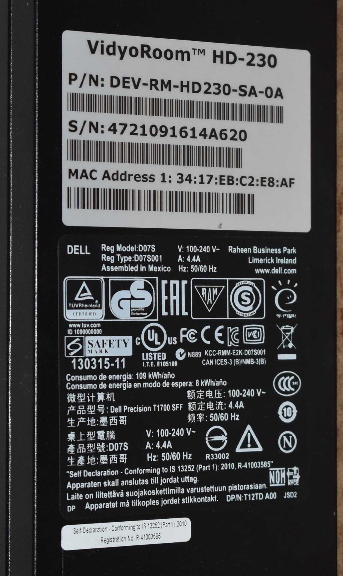 1 x Dell VidyoRoom HD230 SFF Conferencing Base Station Computer - Features an Intel i7-4770 3.4Ghz - Image 9 of 9