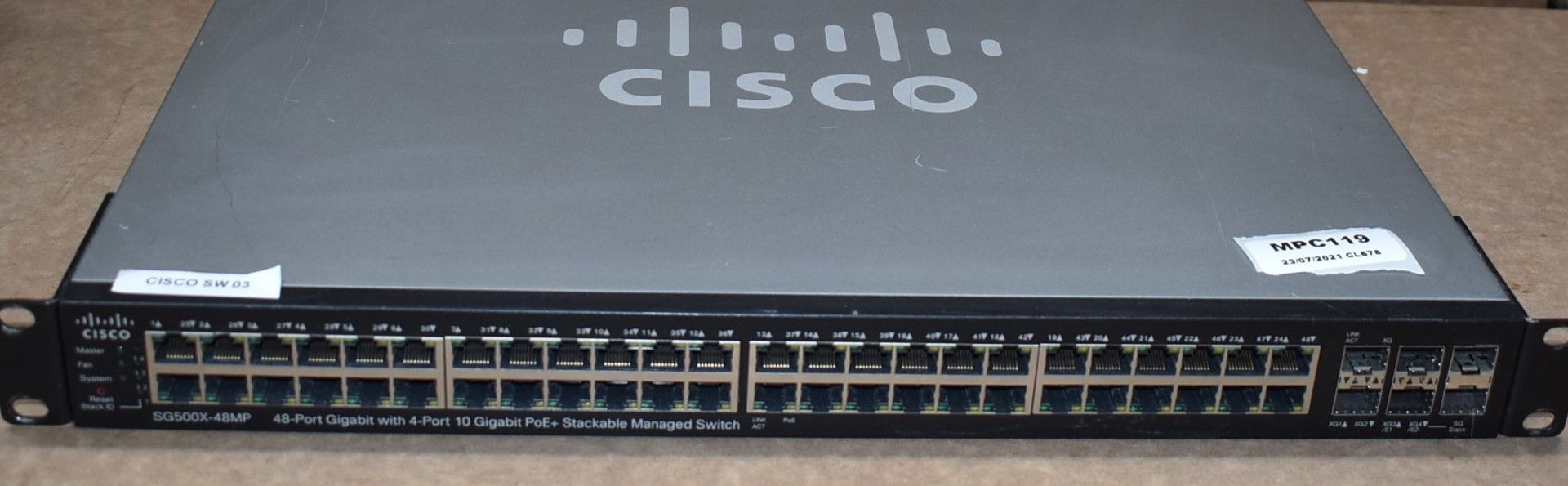 1 x Cisco SG500X-48MP 48-Port Gig Max PoE + 4-Port 10-Gig Stackable Managed Switch - RRP £2,499 - - Image 6 of 9