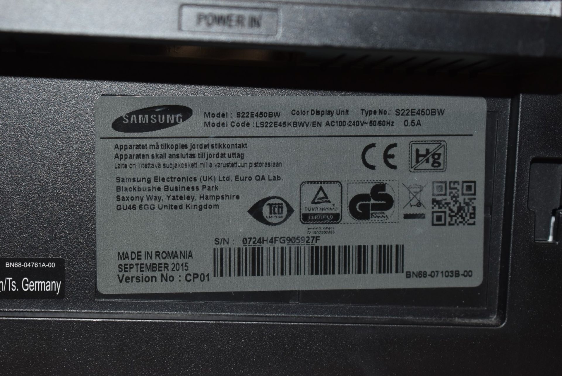 1 x Samsung 22 Inch Computer Monitor - Model S22E450BW - Ref: MPC140 CB - CL678 - Location: - Image 9 of 11