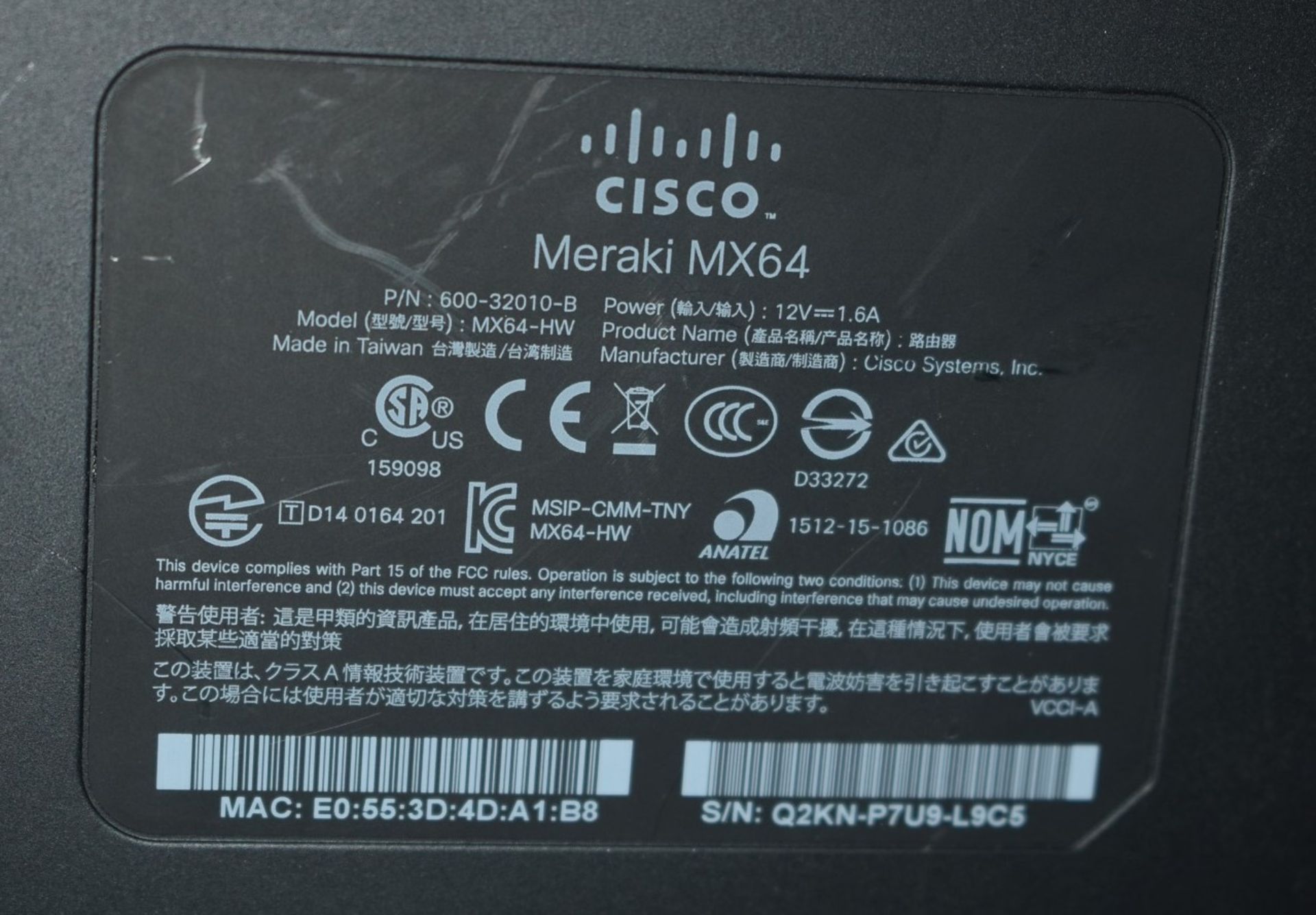 1 x Cisco Meraki MX64 Cloud Managed Security Firewall Appliance - RRP £425 - Ref: MPC563 CG - - Image 3 of 6