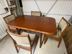 1 x G Plan Teak Dining Suite With Extendable Table and 4 Upholstered Teak Chairs - CLTBC - Location: