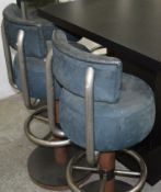 3 x Commercial Industrial-Style Hand-Built Stools With Tough Leather Upholstery And Circular