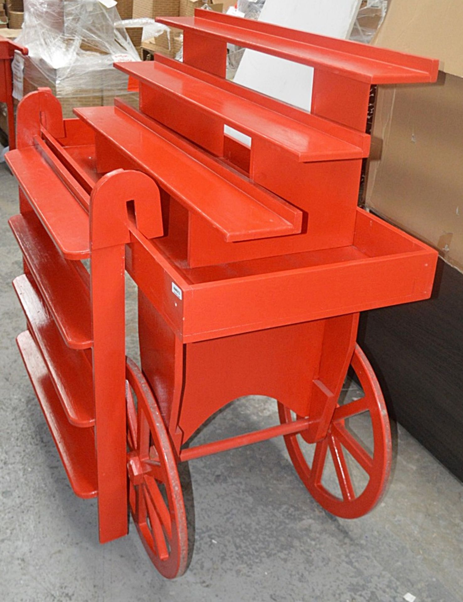 1 x NOOK Bespoke Wooden Display Retail Cart And Ladder In Red - Dimensions: H136 x W180 x D80cm - Image 2 of 5