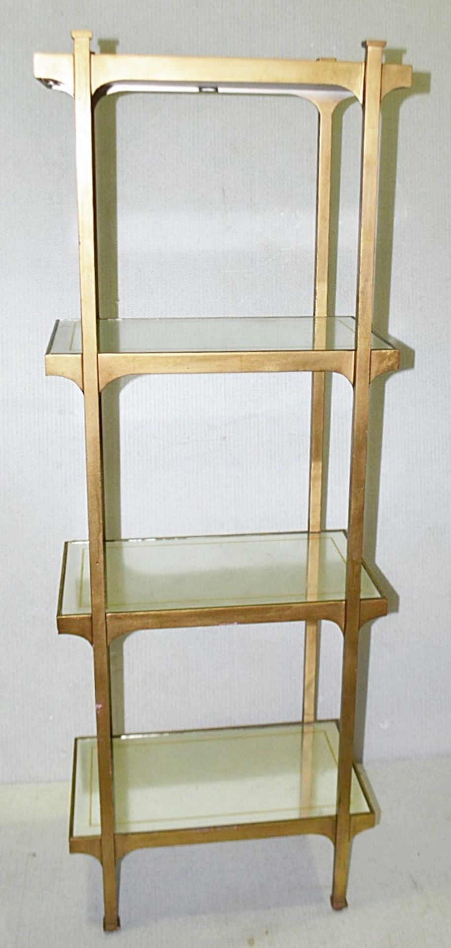 1 x 4-Tier Sturdy Wooden With A Painted Brass Finish With Glass Shelves - H140 x W51 x D33cm - - Image 2 of 4