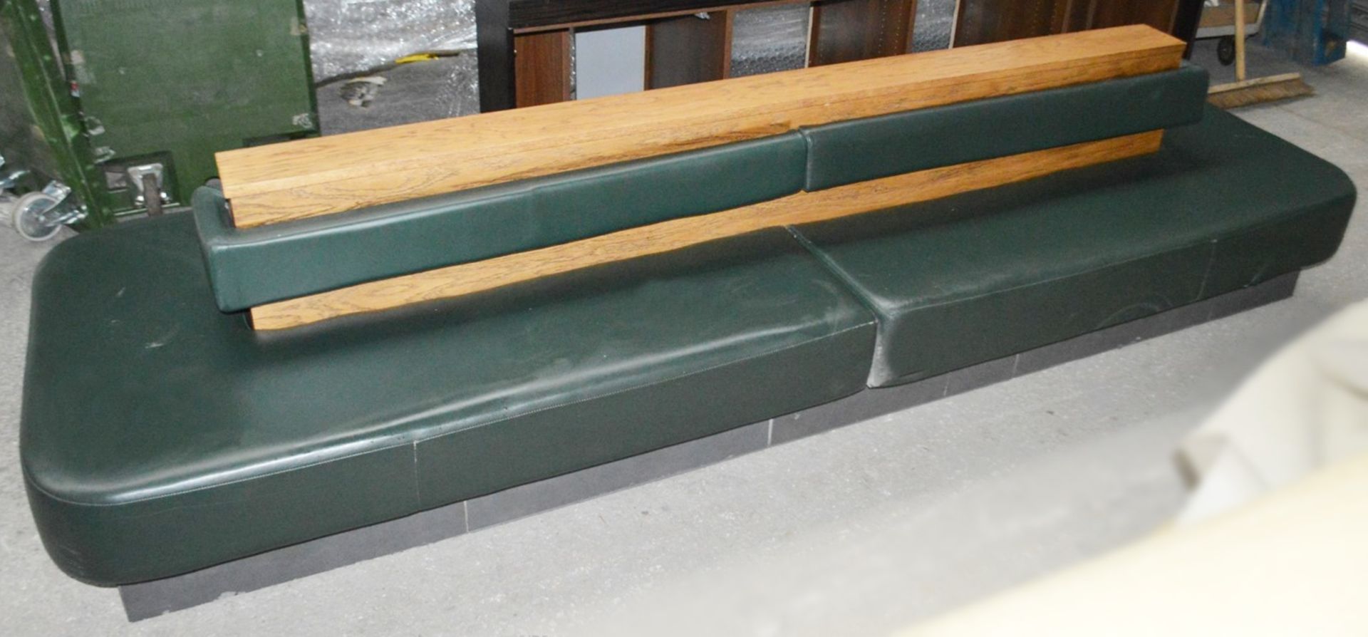 1 x Large Seating Bench Upholstered In A Green Faux Leather - Dimensions: H62 x W285 x D88cm - Image 2 of 4