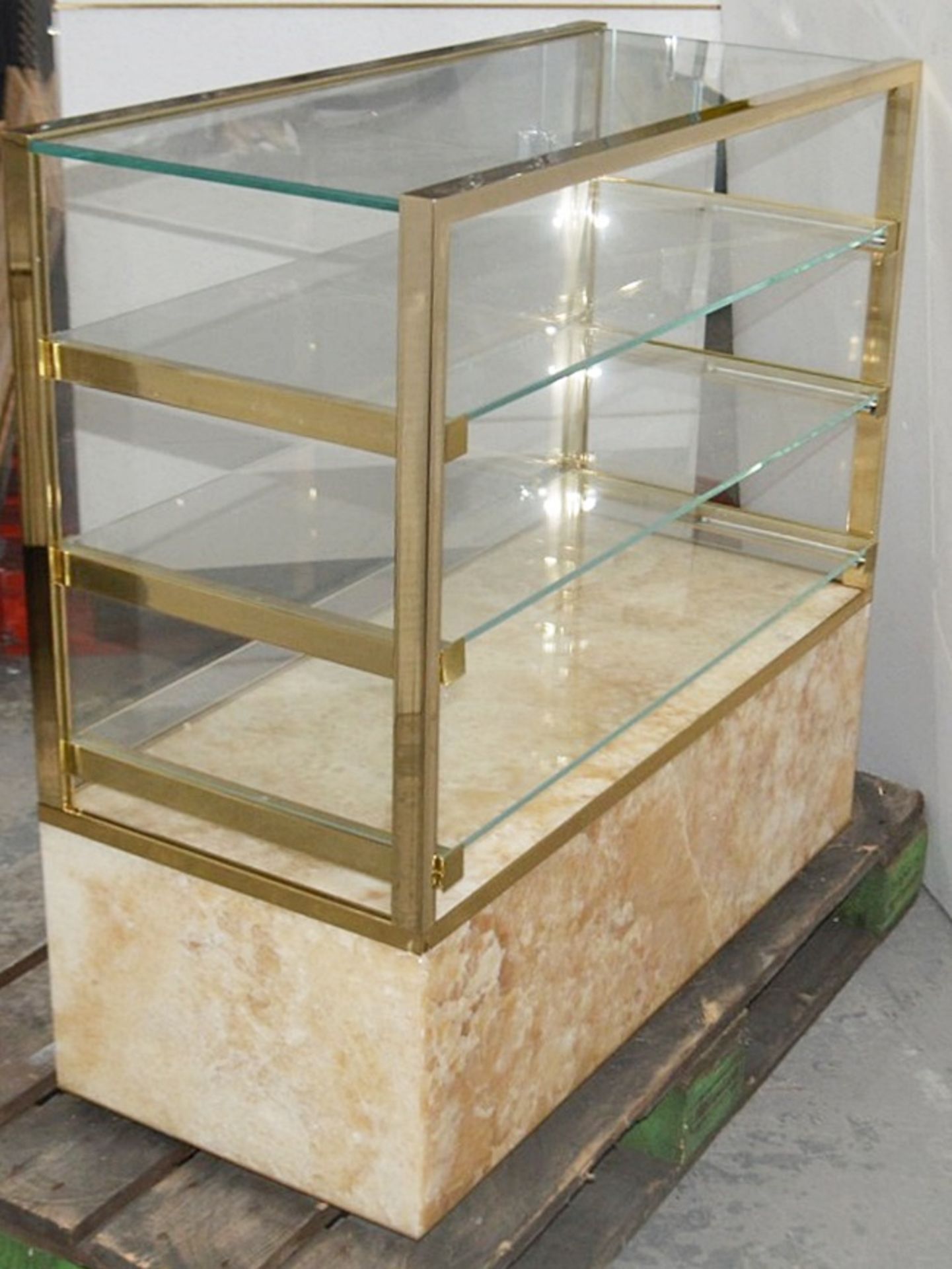 1 x 3-Tier Glass Retail Display Case With Natural Stone Base And Drawer Fronts - Image 3 of 5