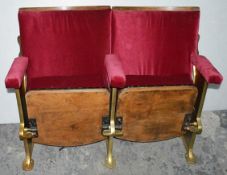 1 x A Pair Of Vintage Cinema Chairs - Reupholstered In A Rich Velvet - Former Grand Window Display
