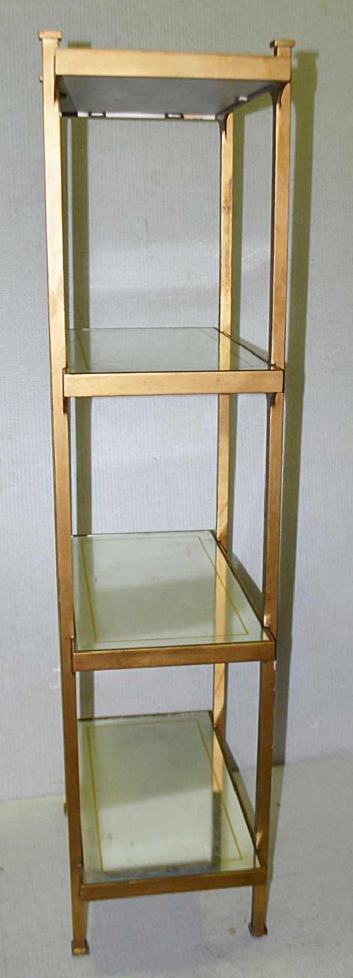 1 x 4-Tier Sturdy Wooden With A Painted Brass Finish With Glass Shelves - H140 x W51 x D33cm - - Image 3 of 4