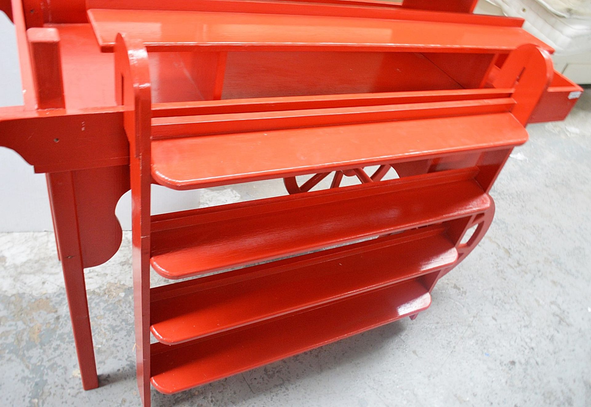 1 x NOOK Bespoke Wooden Display Retail Cart And Ladder In Red - Dimensions: H136 x W180 x D80cm - Image 3 of 5