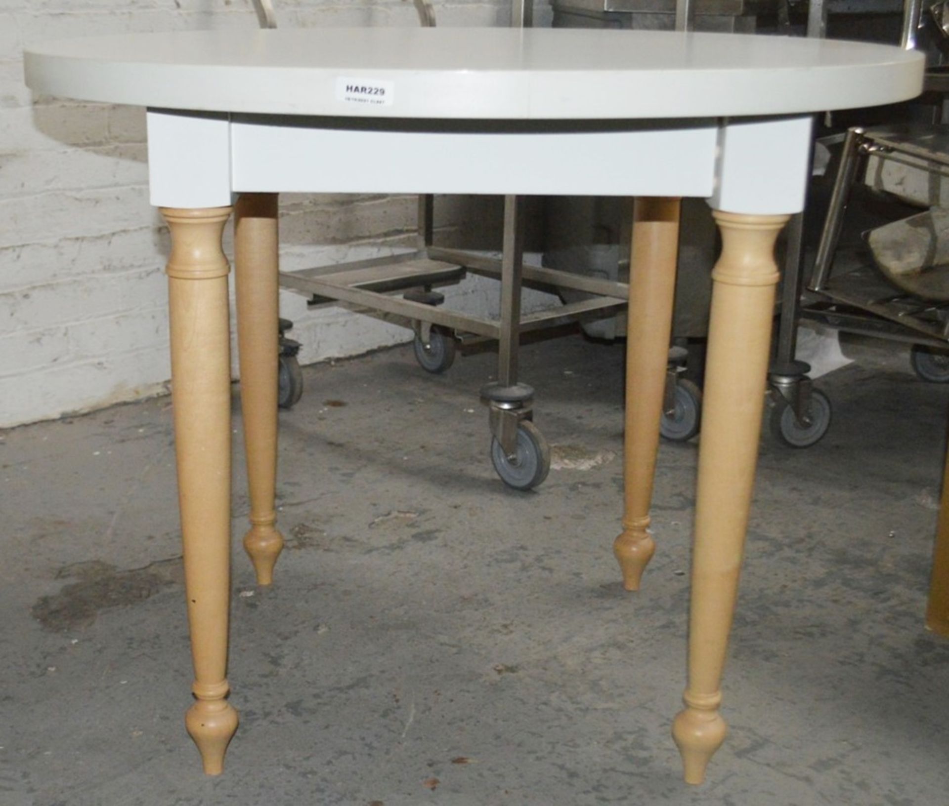 2 x Round Event Tables - Each Features Attractive Turned Legs In Beech Wood And A White Top - Image 5 of 6