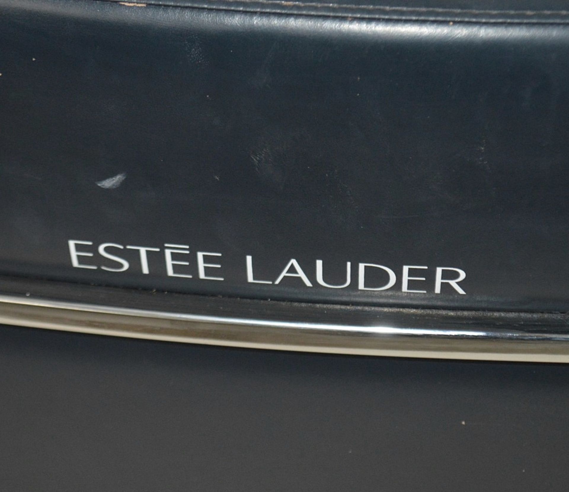 3 x Italian Calligaris Branded Italian Designer Chairs In Dark Blue With 'Estee Lauder' Printed On - Image 3 of 4