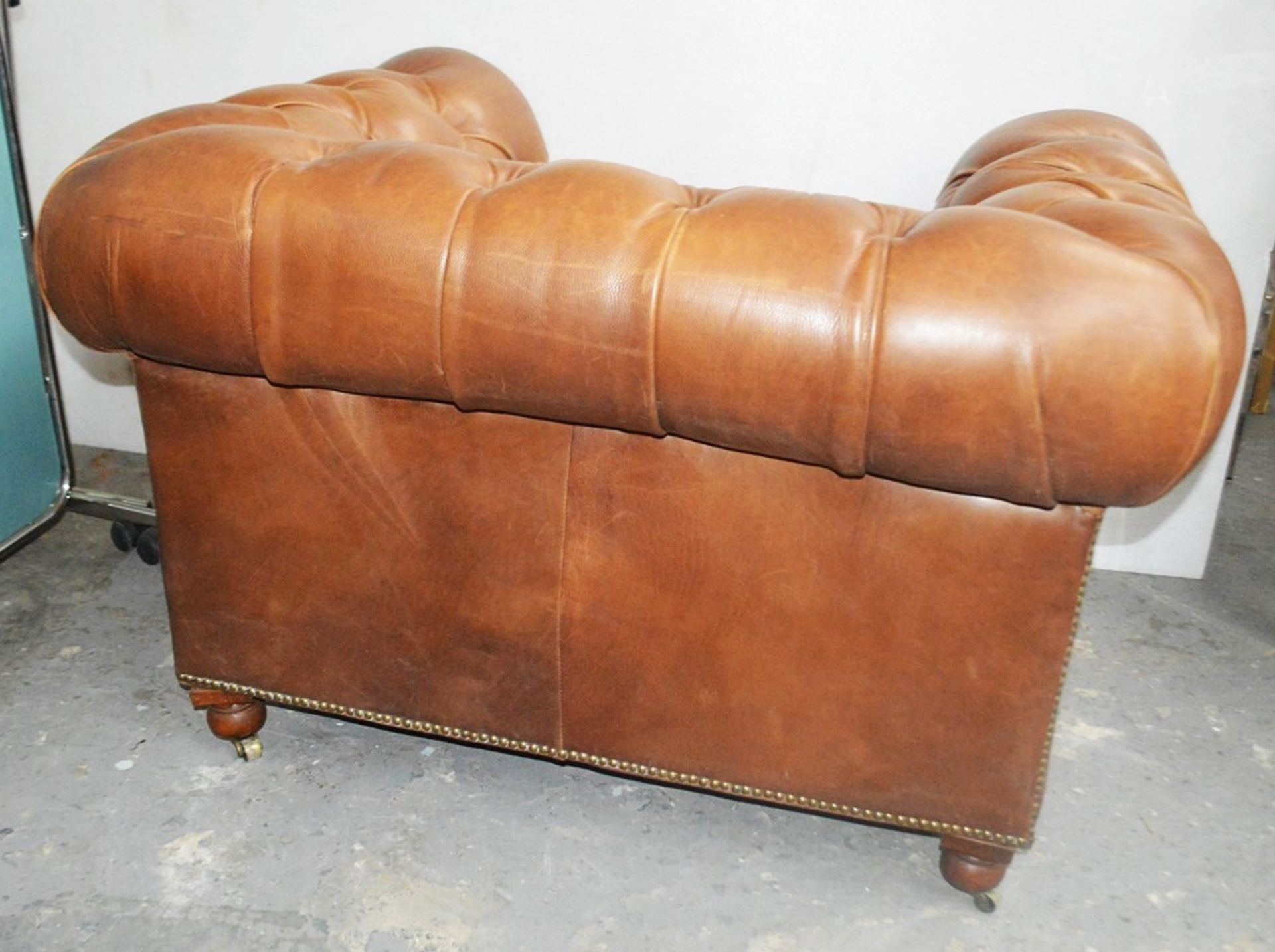 1 x Vintage-style Large Leather Chesterfield Armchair Featuring A Distressed Finish - Image 5 of 6
