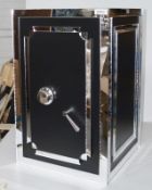 1 x Bank Vault Safe-style Shop Display Dummy Prop In Black With Mirror Decoration - Dimensions:
