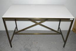 1 x High-end Retail Display Table Featuring An Inlaid Stone Top With A Burnished Brass Base - Ex-