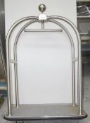 1 x Bolero Commercial Hotel Lobby Luggage Trolley Cart In Brushed Stainless Steel With Carpeted Base