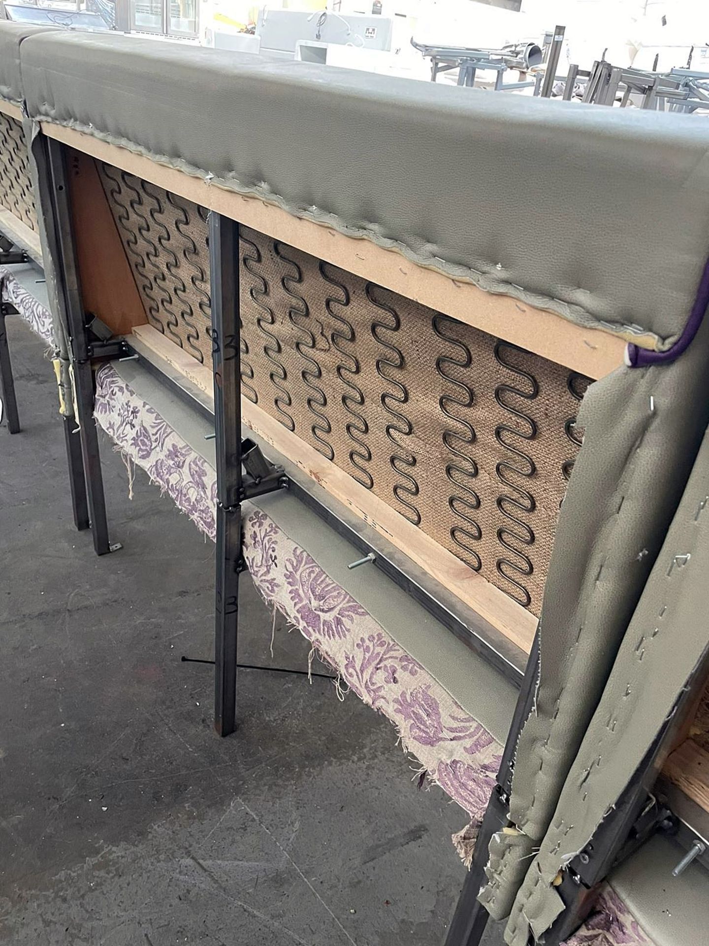 6 x Sections Of Upholstered Booth Seating In A Neutral Tone With Contrasting Purple Piping - Removed - Image 3 of 5