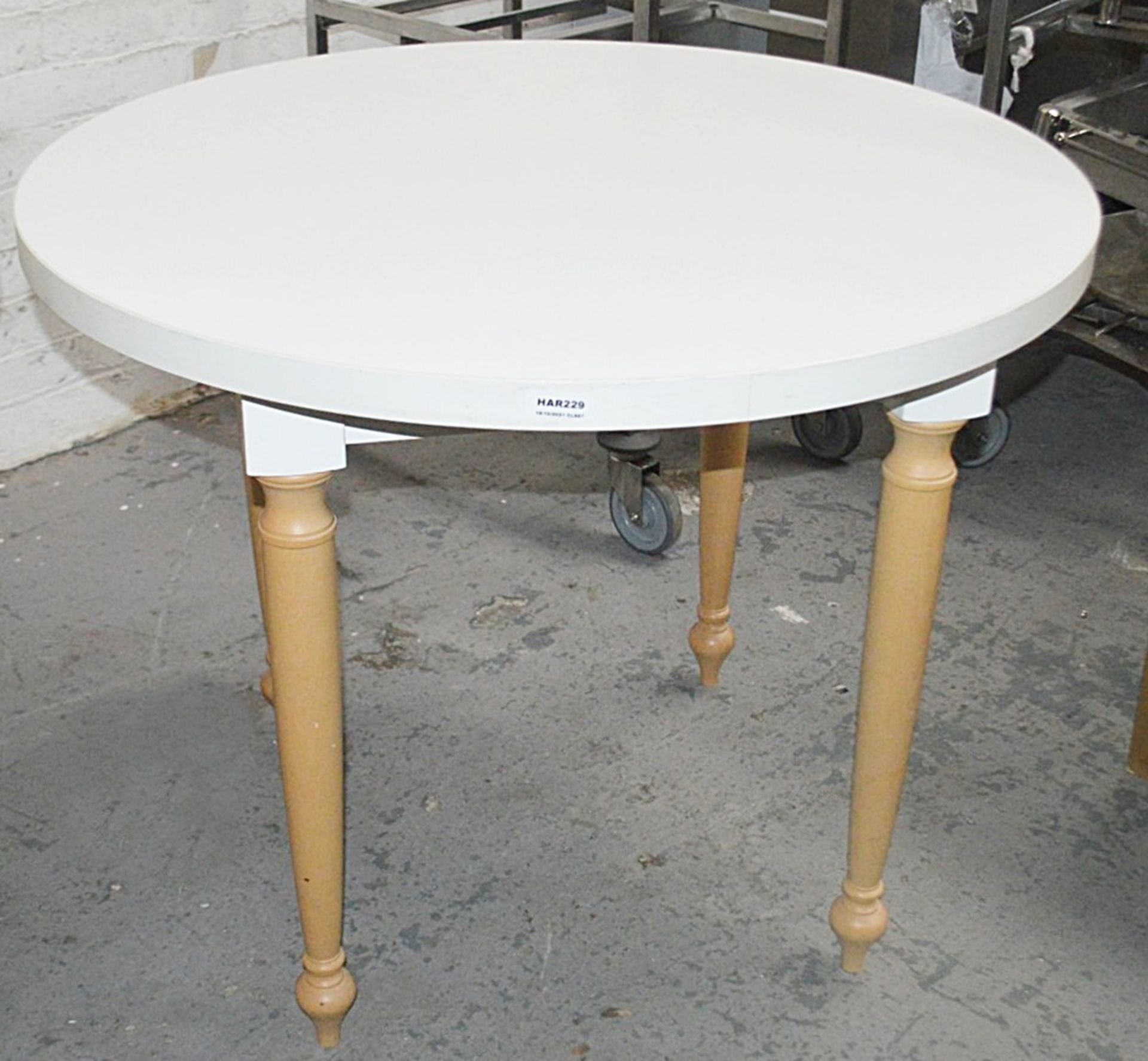 2 x Round Event Tables - Each Features Attractive Turned Legs In Beech Wood And A White Top - Image 4 of 6