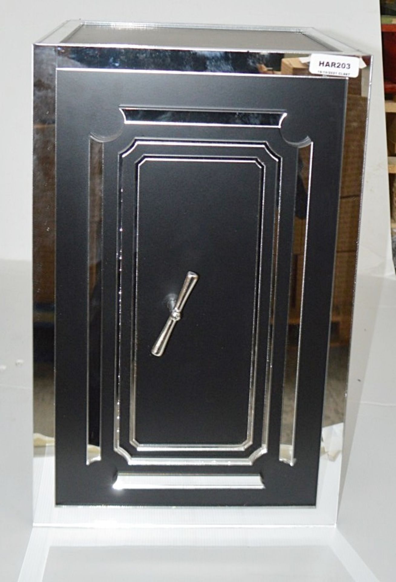 2 x Bank Vault Safe-style Shop Display Dumy Props In Black With Mirrored Decoration - Image 3 of 5