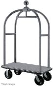 1 x Bolero Commercial Hotel Lobby Luggage Trolley Cart In Brushed Stainless Steel With Carpeted Base