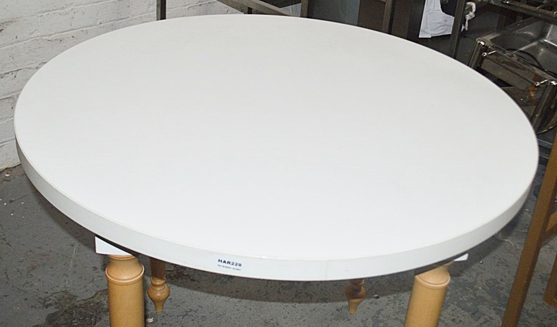 2 x Round Event Tables - Each Features Attractive Turned Legs In Beech Wood And A White Top - Image 6 of 6