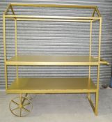 1 x Metal 2-Metre High Display Cart In Gold - Dimensions: H200 x W178 x D87cm - Ex-Showroom