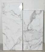 2 x Shop Display Plinths With A Faux-Marble Laminate Finish In WHITE With Brass Coloured Bases