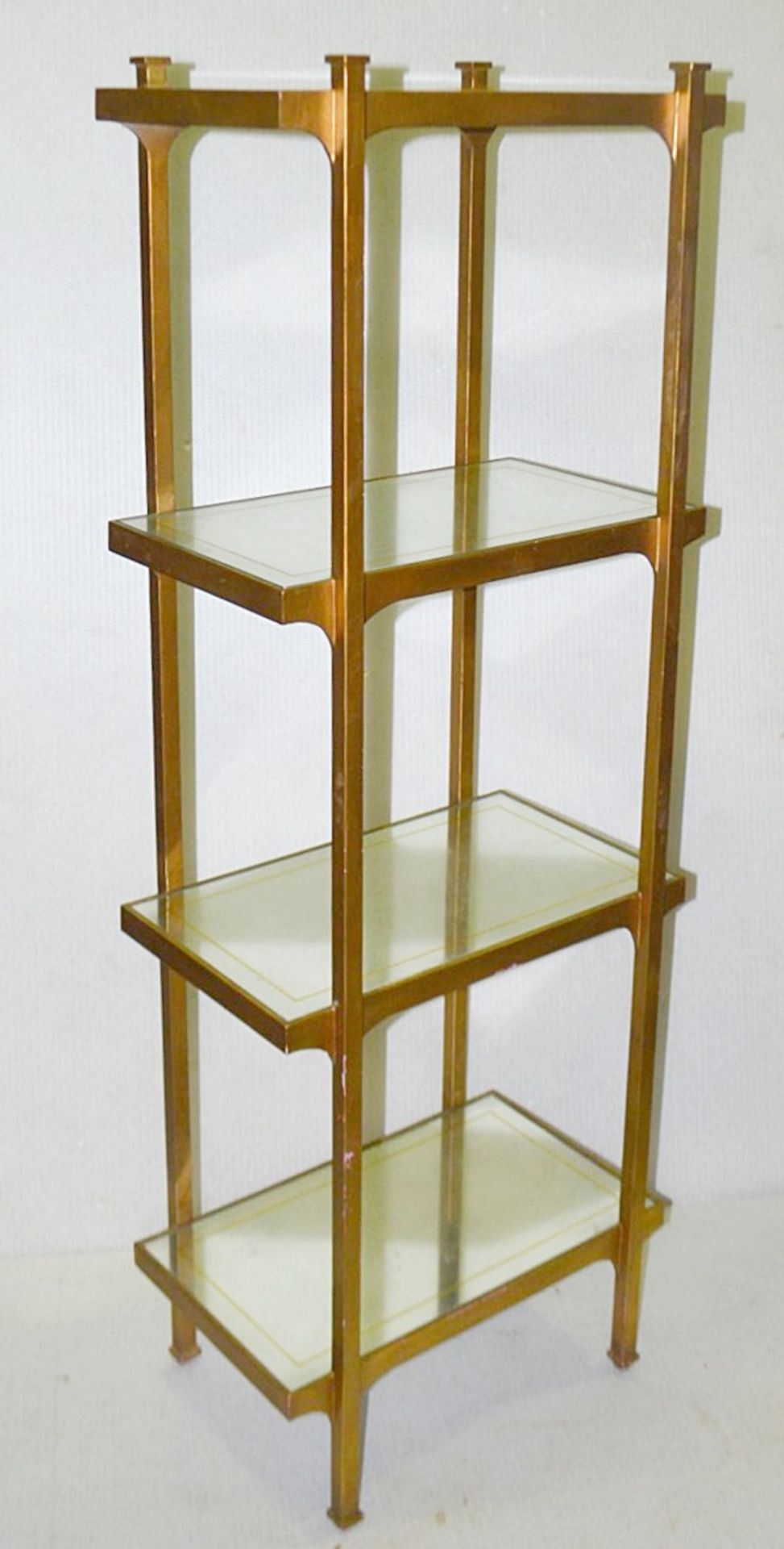 1 x 4-Tier Sturdy Wooden With A Painted Brass Finish With Glass Shelves - H140 x W51 x D33cm -