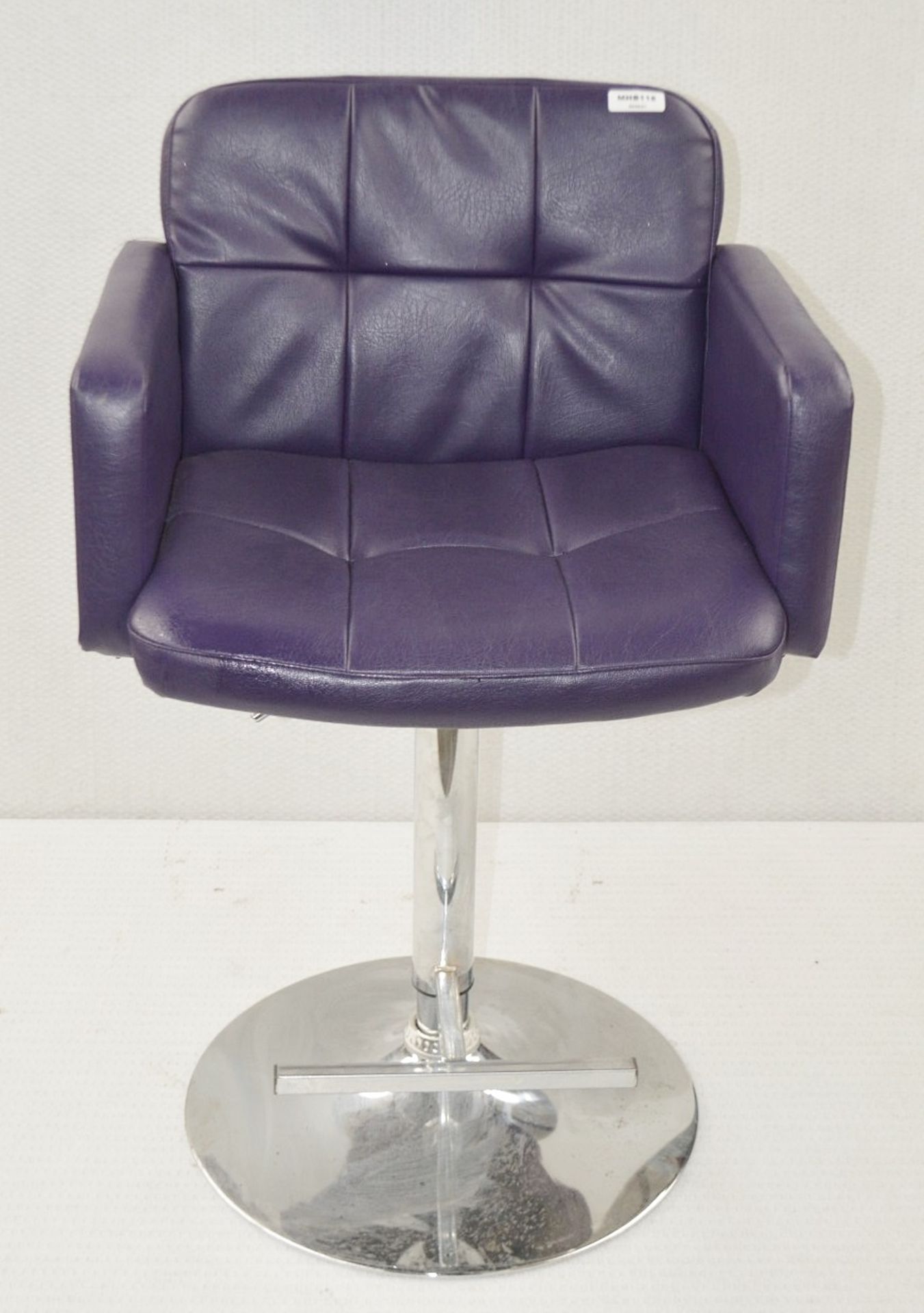 1 x URBAN DECAY Branded Gas-Lift Beauty Salon Swivel Chair With Foot Plate - Upholstered In Purple
