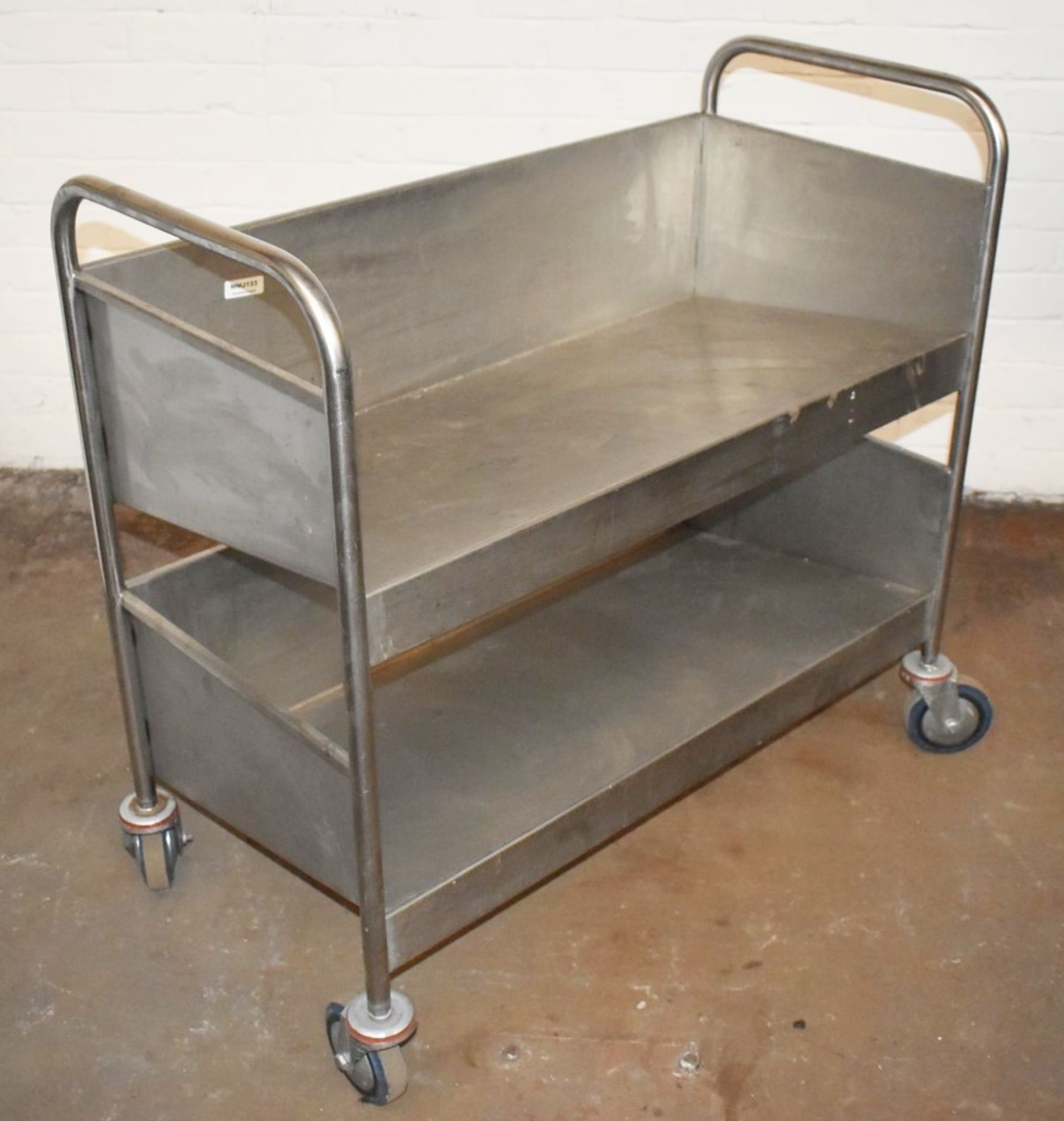1 x Stainless Steel Trolley With Slanting Shelves and Heavy Duty Castors - Dimensions: H98 x W103 - Image 3 of 6