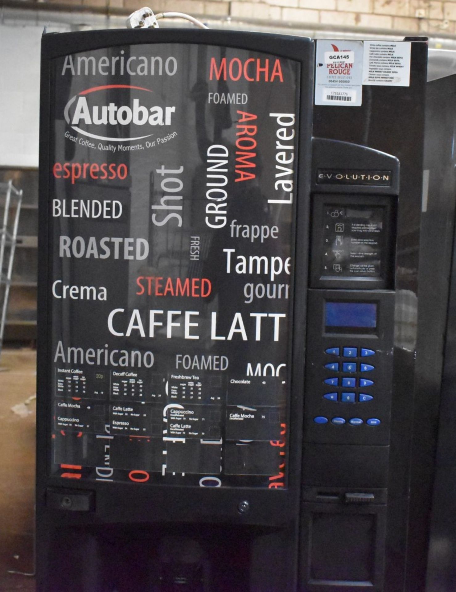 1 x Autobar Evolution Hot Drinks Vending Machine - H182 x W65 x D72 cms - Ref: GCA145 WH5 - - Image 4 of 13