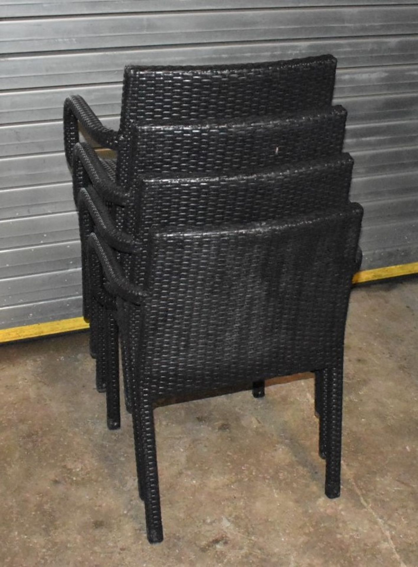 4 x Outdoor Stackable Rattan Chairs With Arm Rests - CL999 - Ref WH5 - Provided in Very Good - Image 8 of 9