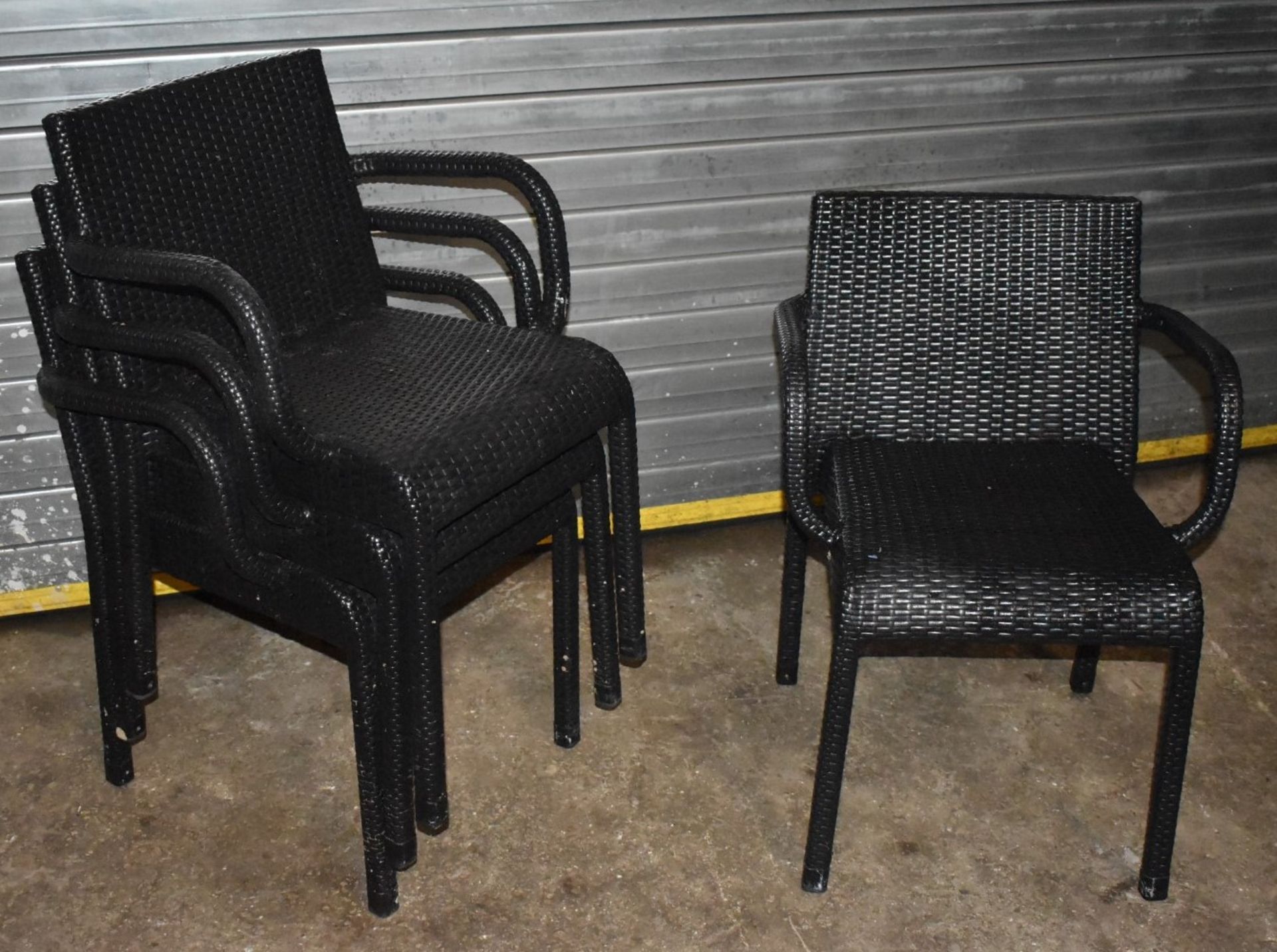 4 x Outdoor Stackable Rattan Chairs With Arm Rests - CL999 - Ref WH5 - Provided in Very Good - Image 7 of 9