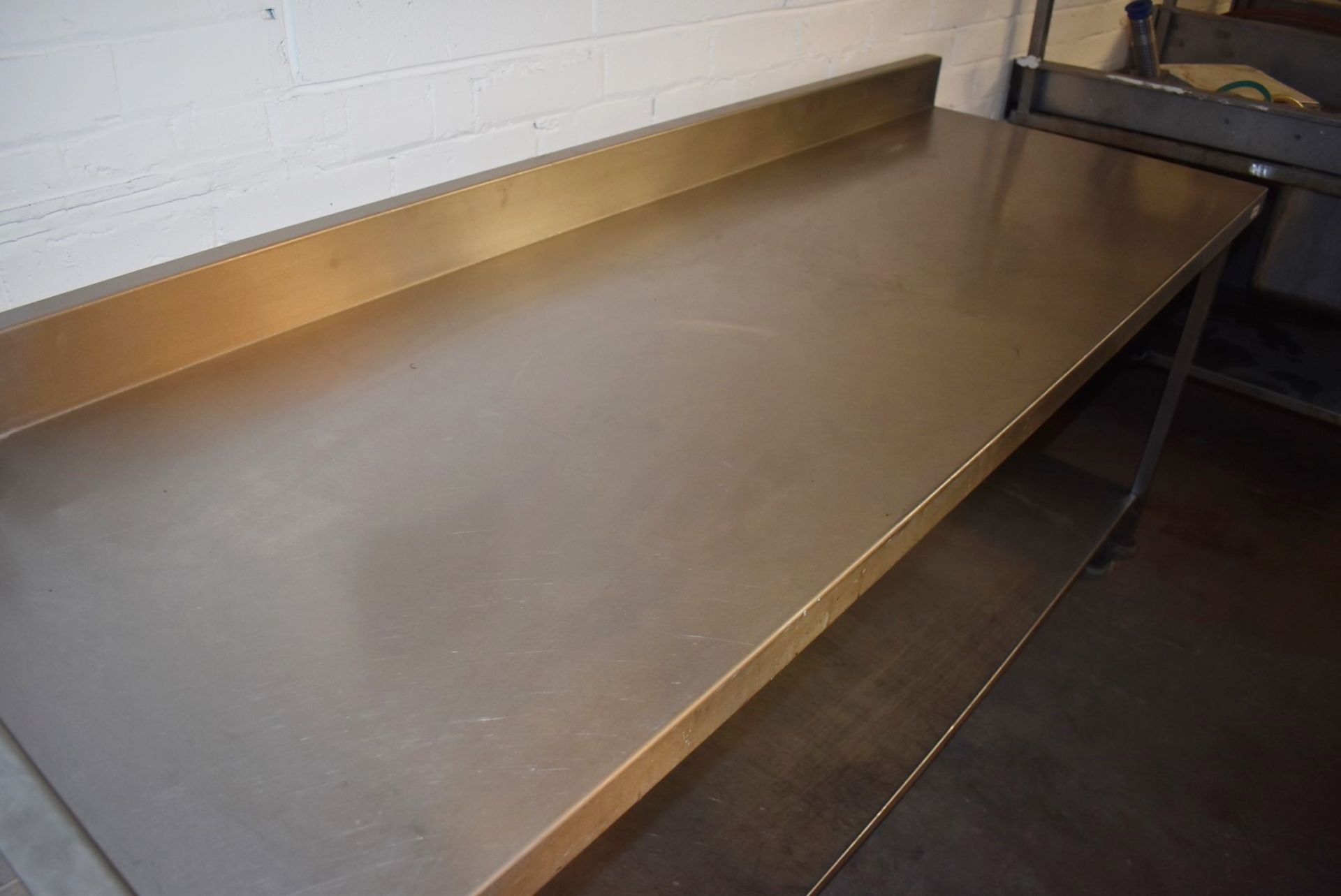 1 x Stainless Steel Prep Bench With Upstand, Undershelf and Castor Wheels - Size: H89 x W200 x D70 - Image 6 of 6