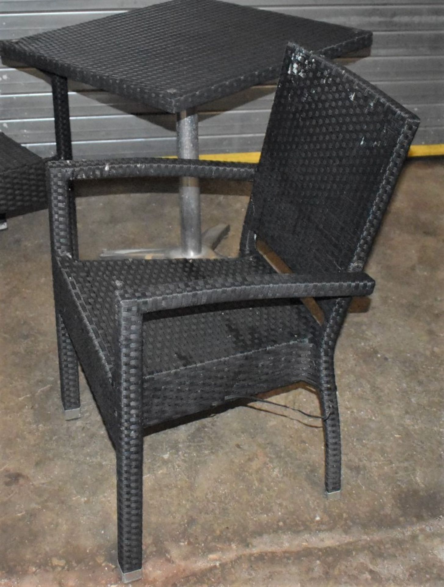 2 x Outdoor Stackable Rattan Chairs With Arm Rests and 1 x Square Outdoor Table - CL999 - Ref - Image 5 of 5