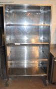 1 x Stainless Steel Four Tier Shelving Unit With Closed Back/Sides and Castor Wheels - Recently