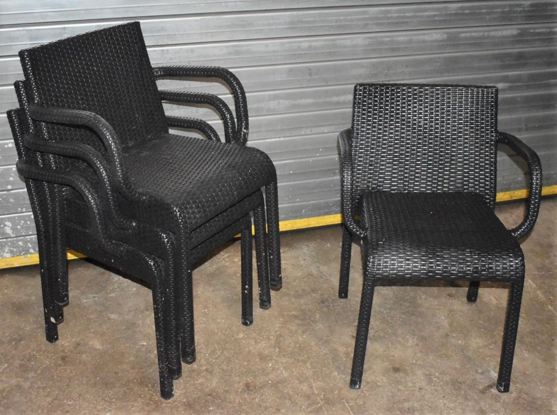 4 x Outdoor Stackable Rattan Chairs With Arm Rests - CL999 - Ref WH5 - Provided in Very Good - Image 9 of 9