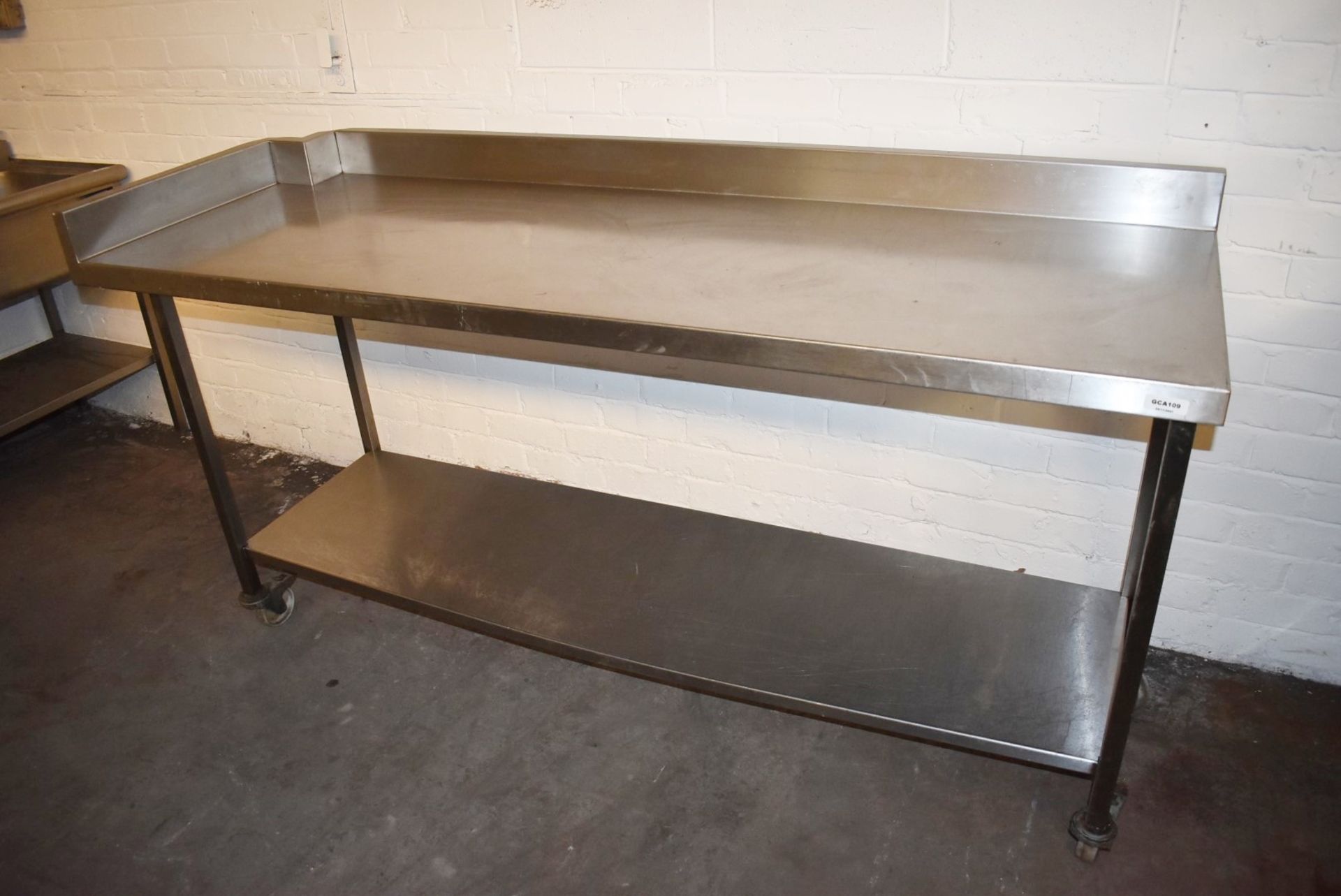 1 x Stainless Steel Prep Bench With Upstand, Undershelf and Castor Wheels - Size: H89 x W200 x D70 - Image 2 of 6