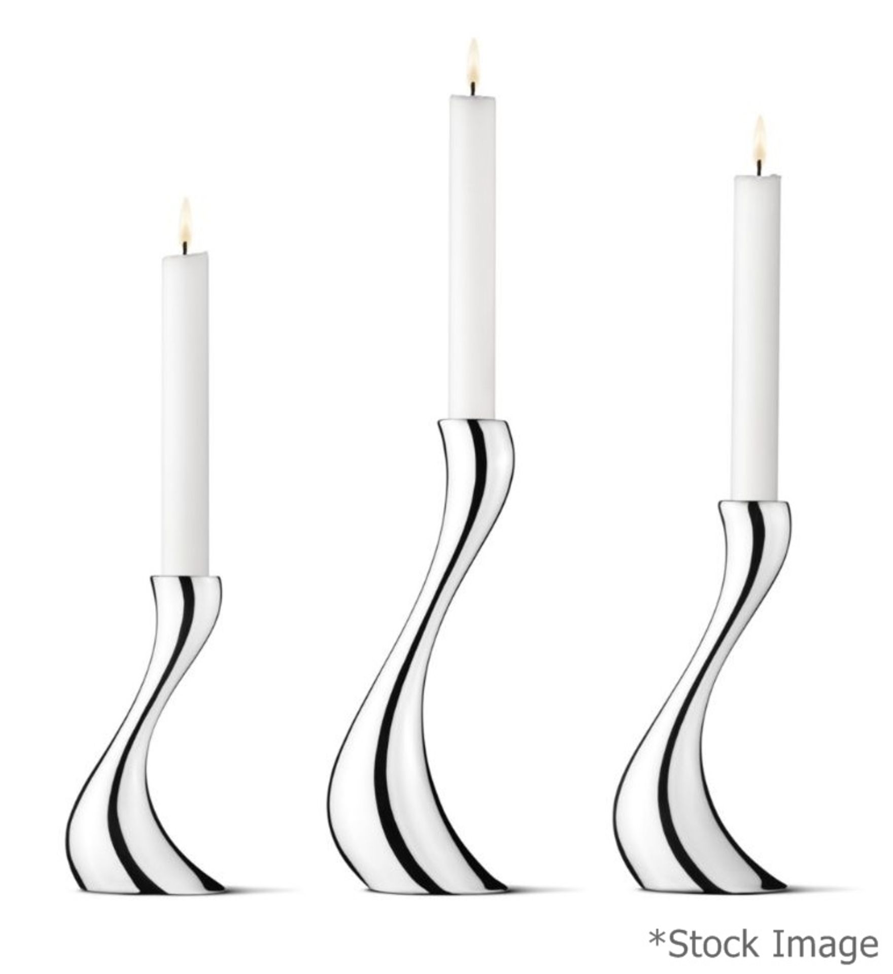 Set of 3 x GEORG JENSEN 'Cobra' Designer Candle Holders In Stainless Steel - Original £175.00 - Image 3 of 11