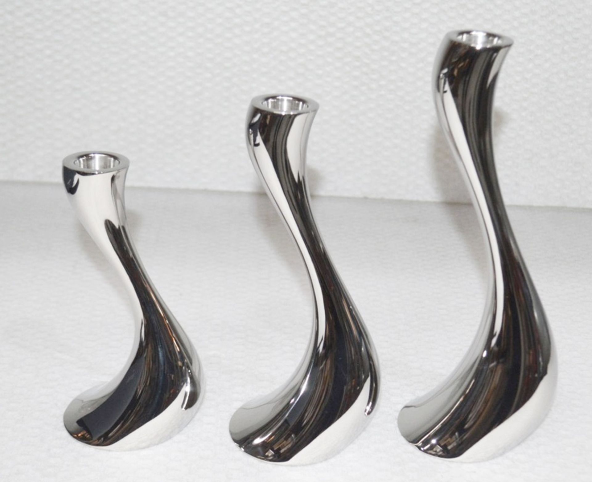 Set of 3 x GEORG JENSEN 'Cobra' Designer Candle Holders In Stainless Steel - Original £175.00 - Image 5 of 11