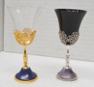 2 x BALDI 'Home Jewels' Italian Hand-crafted Artisan Crystal FONTAINEBLEAU Water Goblets (1 x clear,
