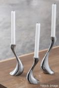 Set of 3 x GEORG JENSEN 'Cobra' Designer Candle Holders In Stainless Steel - Original £175.00