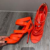 1 x Pair Of Genuine Jimmy Choo High Heel Shoes In Coral - Size: 36 - Preowned in Worn Condition - Re