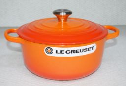 1 x LE CREUSET Signature Cast Iron Round Casserole Dish In Orange (20cm) - Original Price £200.00