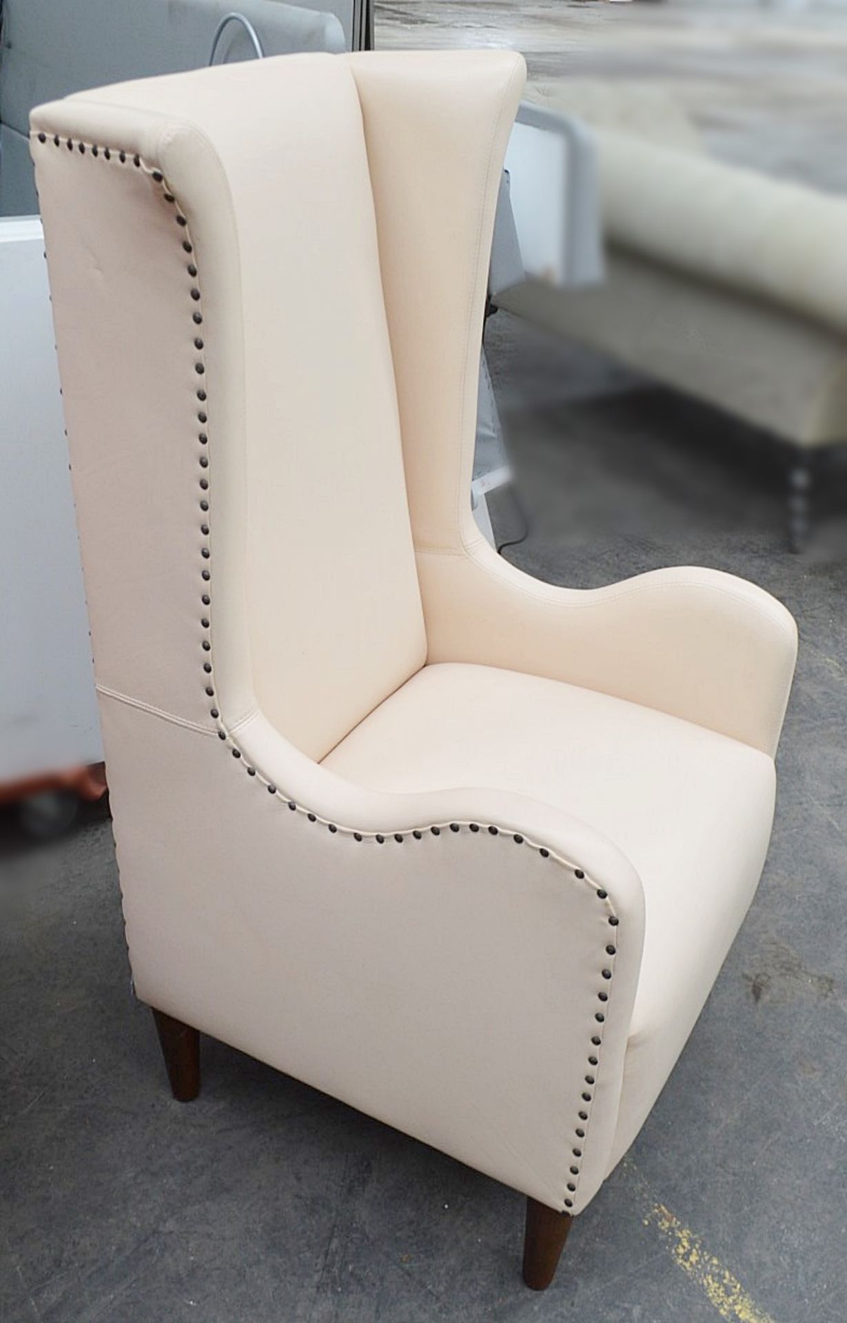 1 x Large Commercial Wing-Back Armchair In A Peach Leather With Studded Detailing - Professionally - Image 7 of 7