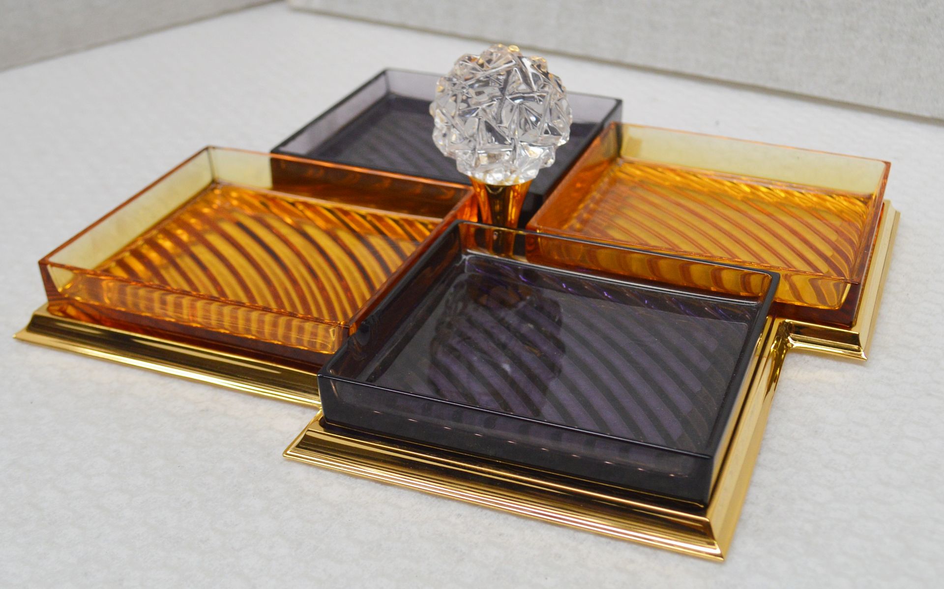 1 x BALDI 'Home Jewels' Italian Hand-crafted Artisan Glass 4-Dish Appetiser Trays In Orange & Purple - Image 3 of 4