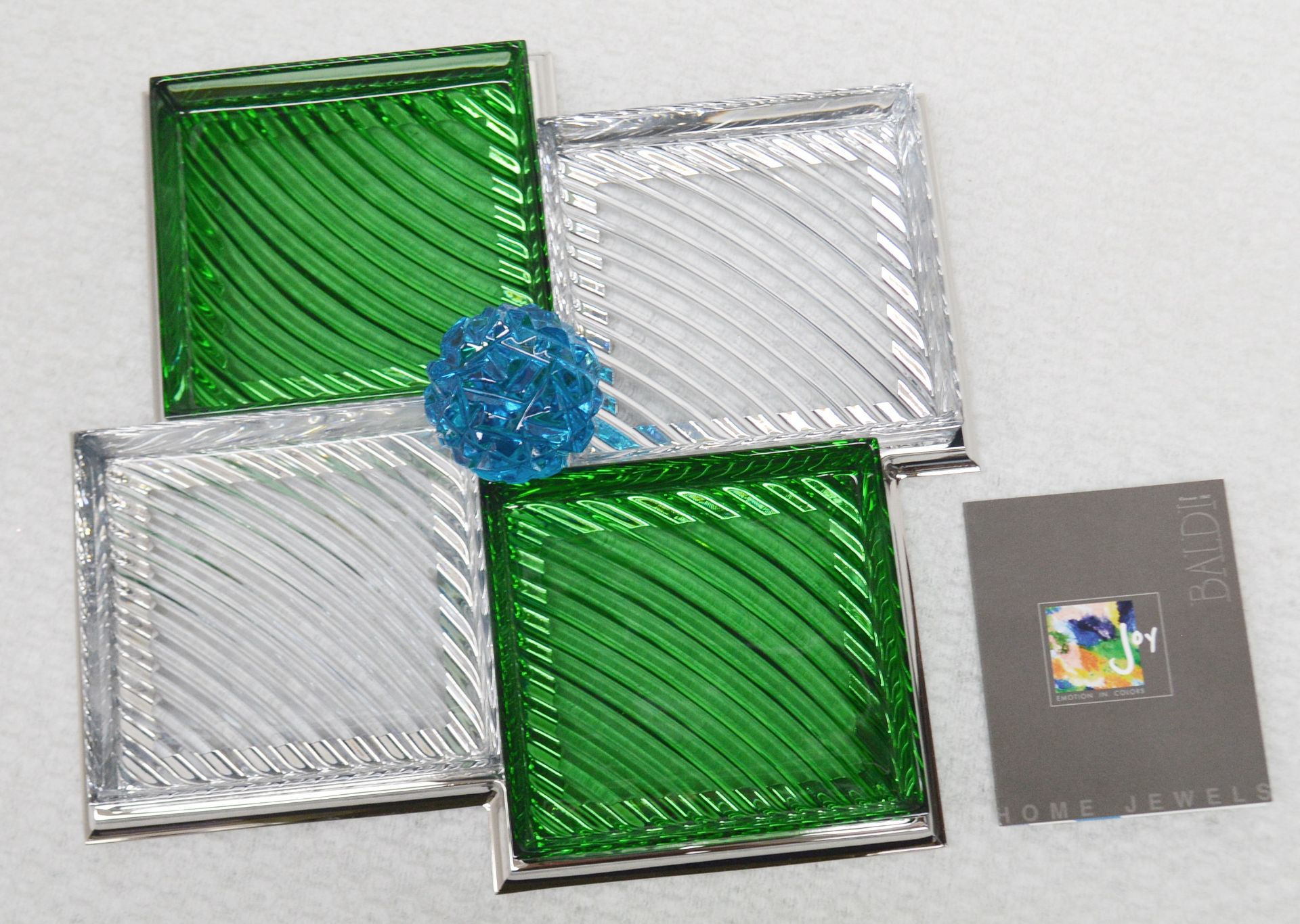 1 x BALDI 'Home Jewels' Italian Hand-crafted Artisan Glass 4-Dish Serving Trays In Green & Smoke - Image 3 of 6