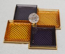 1 x BALDI 'Home Jewels' Italian Hand-crafted Artisan Glass 4-Dish Appetiser Trays In Orange & Purple