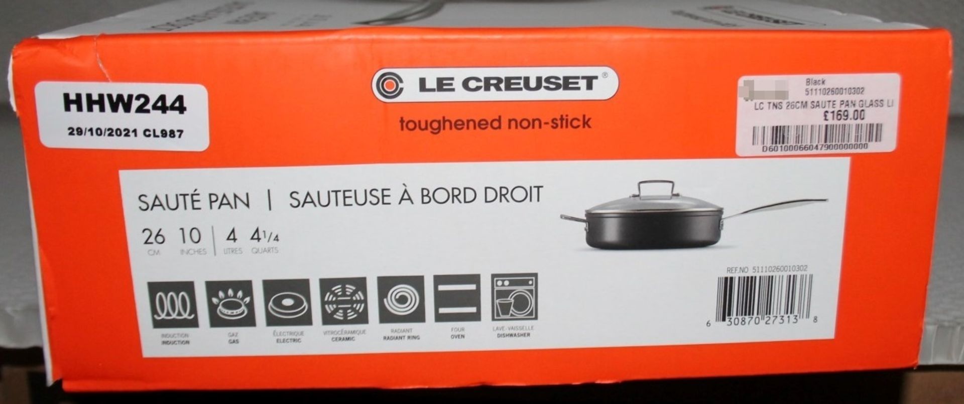 1 x LE CREUSET Toughened Non-stick Sauté Pan With Lid In Volcanique Flame Orange (26cm) - Original - Image 5 of 9