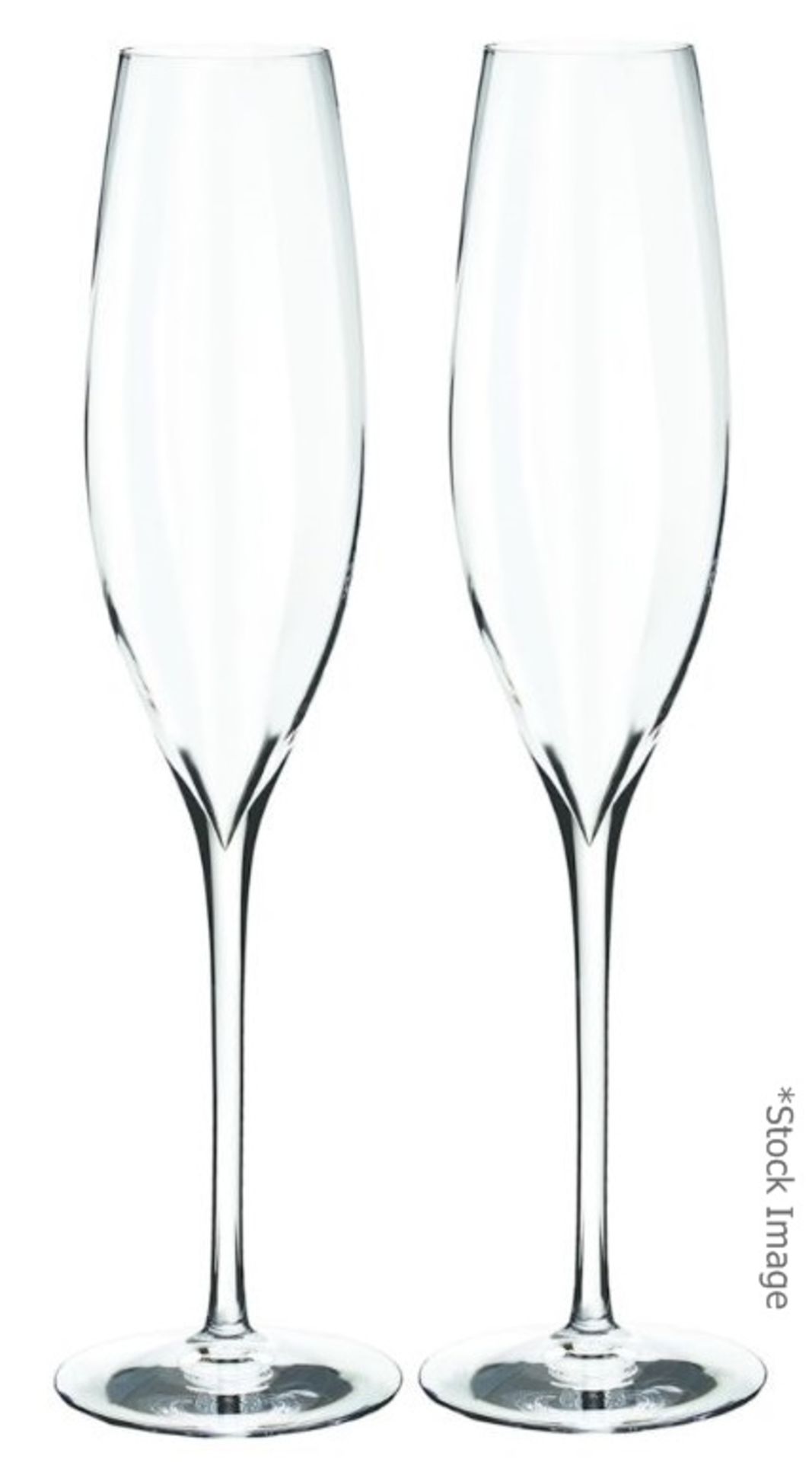 Set of 2 x WATERFORD CRYSTAL 'Elegance Optic' Champagne Flutes (300ml) - Height: 28cm - Unused Boxed