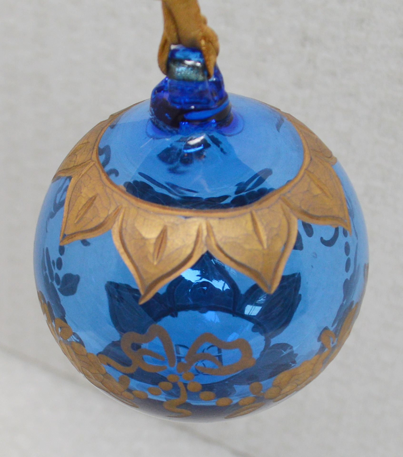 1 x BALDI 'Home Jewels' Italian Hand-crafted Artisan Glass Christmas Tree Decoration In Blue & Gold - Image 2 of 3